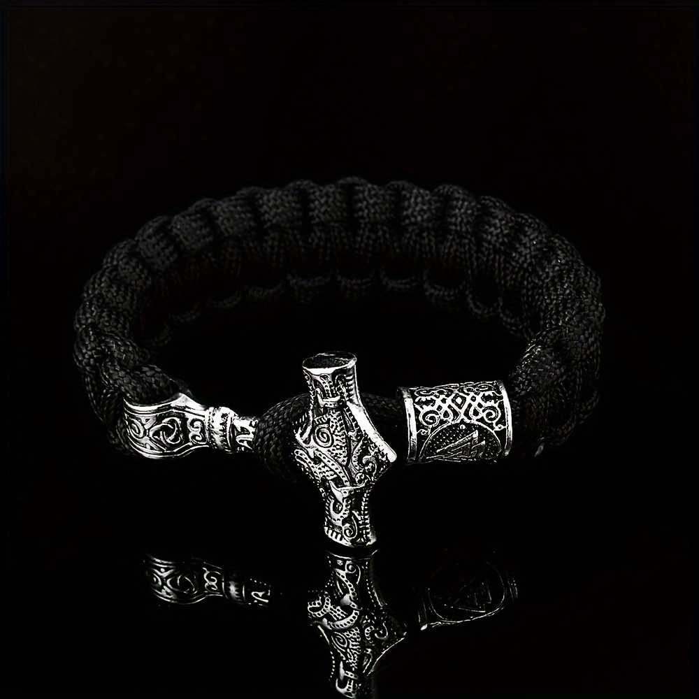 Men's Silver Plated Classic Thor Hammer Braided Bracelet