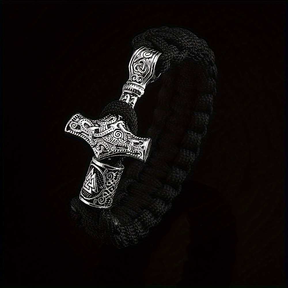 Men's Silver Plated Classic Thor Hammer Braided Bracelet