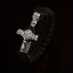 Men's Silver Plated Classic Thor Hammer Braided Bracelet