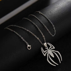 Unisex Stainless Steel Spider Design Pendant Necklace With Linked Chain