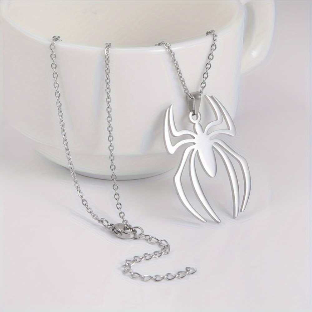 Unisex Stainless Steel Spider Design Pendant Necklace With Linked Chain