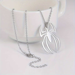 Unisex Stainless Steel Spider Design Pendant Necklace With Linked Chain