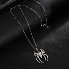 Unisex Stainless Steel Spider Design Pendant Necklace With Linked Chain