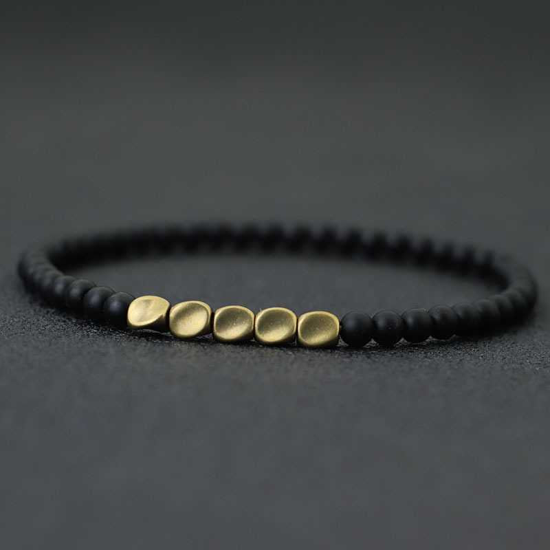 Men's Stylish Stretchable Gold Plated And Black Beaded Bracelet