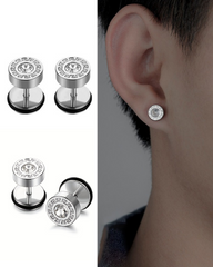 1 Pair of Dapper Stainless Steel Rhinestone Stud Earrings for Men