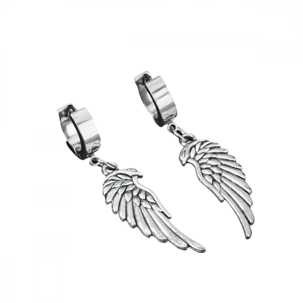Men's Silver Plated Eagle Wings Dangle Earrings For Bold Style