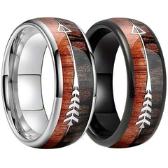 Men's Stainless Steel Arrow Ring with Elegant Wood Inlay
