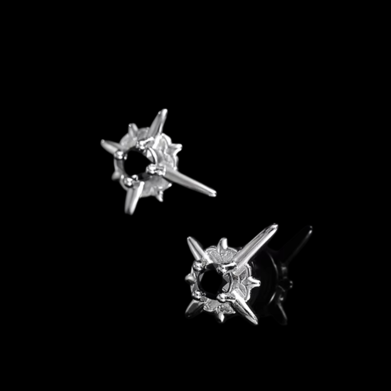 Men's Silver Plated Black Zirconia Star Cross Stud Earrings