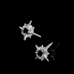Men's Silver Plated Black Zirconia Star Cross Stud Earrings