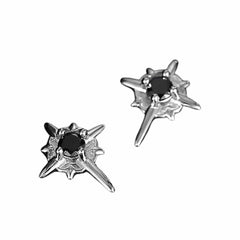 Men's Silver Plated Black Zirconia Star Cross Stud Earrings