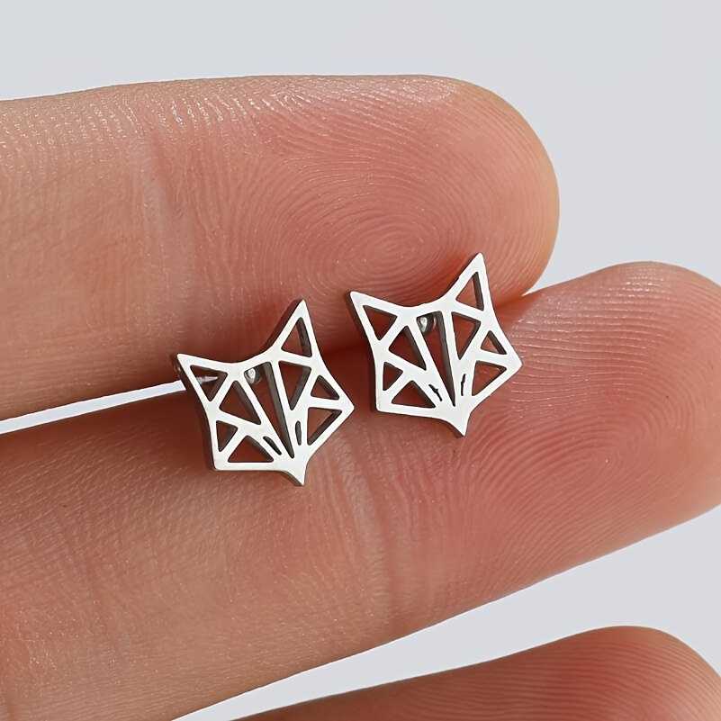Men's Stainless Steel Cute Fox Ear Studs Earrings Stylish And Unique