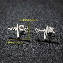 1 Pair Trendy Stainless Steel Heartbeat Stethoscope Stud Earrings.