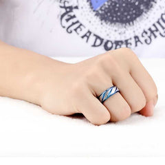 Men's Stainless Steel Blue Bottom Double Beveled Ring Stylish