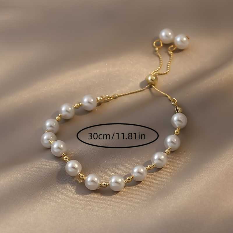 Women's Gold plated White Pearl Beaded Chain Bracelet for Timeless Style