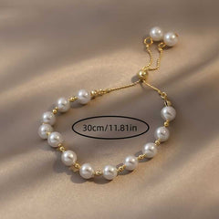 Women's Gold plated White Pearl Beaded Chain Bracelet for Timeless Style