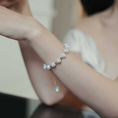 Women's Gold plated White Pearl Beaded Chain Bracelet for Timeless Style