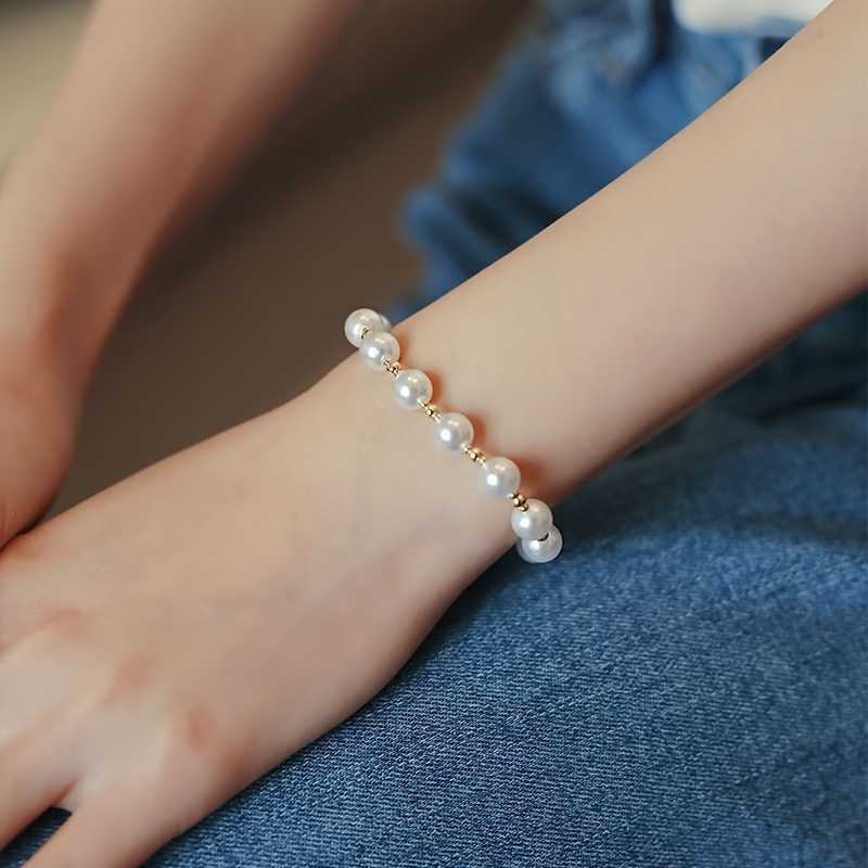 Women's Gold plated White Pearl Beaded Chain Bracelet for Timeless Style