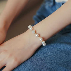 Women's Gold plated White Pearl Beaded Chain Bracelet for Timeless Style