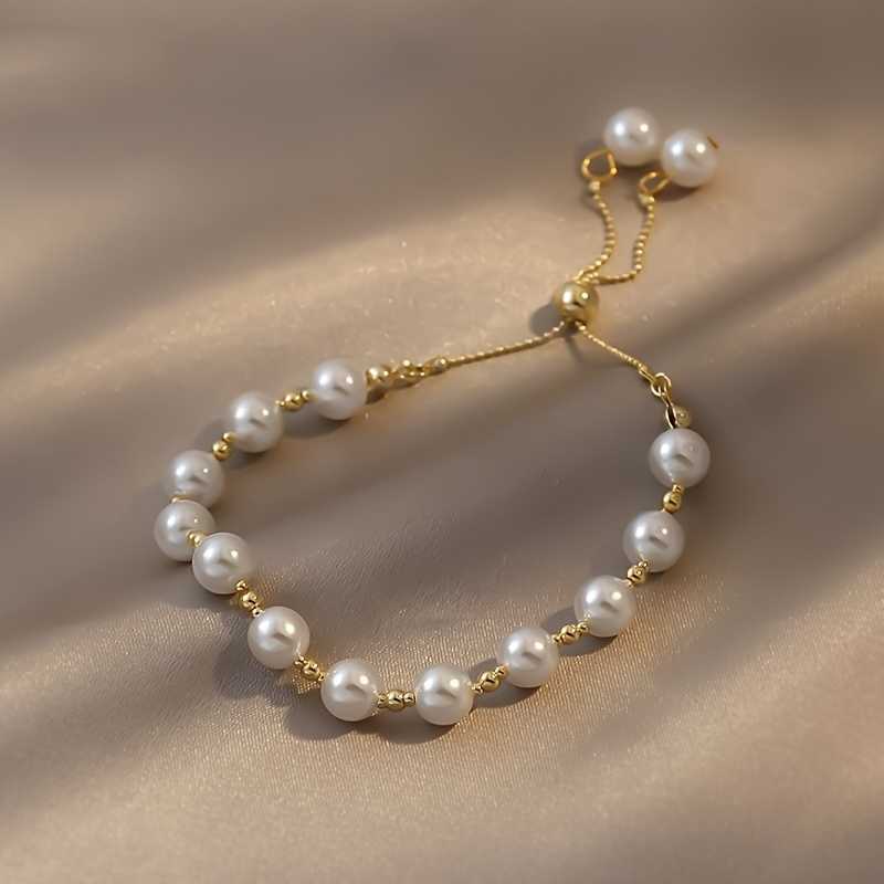Women's Gold plated White Pearl Beaded Chain Bracelet for Timeless Style
