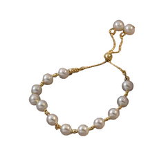 Women's Gold plated White Pearl Beaded Chain Bracelet for Timeless Style