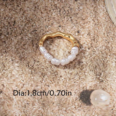 Golden Stretch Ring with Irregular Faux Pearl and Zinc Alloy Design.