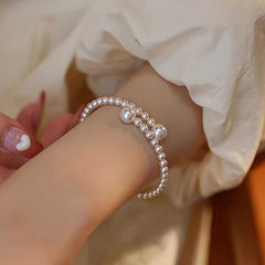 Woman's Elegant White Pearl Beaded Cuff Bracelet for Style