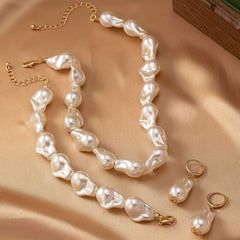 Women's Gold Plated Chunky Beaded White Pearl Jewelry Collection