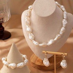 Women's Gold Plated Chunky Beaded White Pearl Jewelry Collection