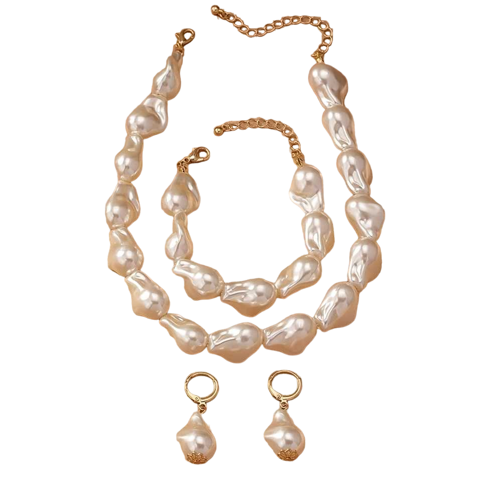 Women's Gold Plated Chunky Beaded White Pearl Jewelry Collection