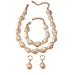 Women's Gold Plated Chunky Beaded White Pearl Jewelry Collection