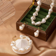 Women's Gold Plated Chunky Beaded White Pearl Jewelry Collection