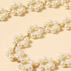 Faux Pearl Beaded Clavicle Chain Hollow Flower Necklace.
