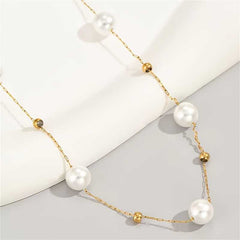 Elegant White Faux Pearl Bead Necklace Simple, Adjustable Thin Chain Jewelry.