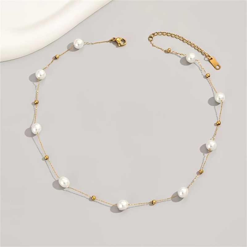 Elegant White Faux Pearl Bead Necklace Simple, Adjustable Thin Chain Jewelry.