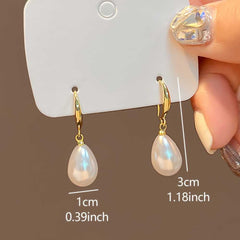 Droplet Faux Pearl Decor Dangle Earrings Simple Elegant Trendy Jewelry