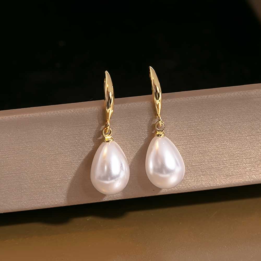 Droplet Faux Pearl Decor Dangle Earrings Simple Elegant Trendy Jewelry