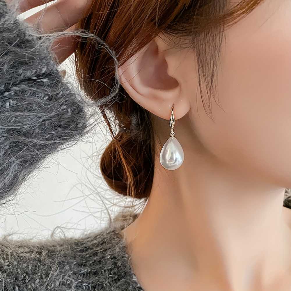 Droplet Faux Pearl Decor Dangle Earrings Simple Elegant Trendy Jewelry
