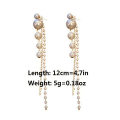 Sparkling Long Pearl Tassel Earrings with Zirconia Studs Elegant Design