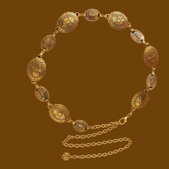 Boho Carved Metal Waistband Vintage Gold Adjustable Chain Belt for Women