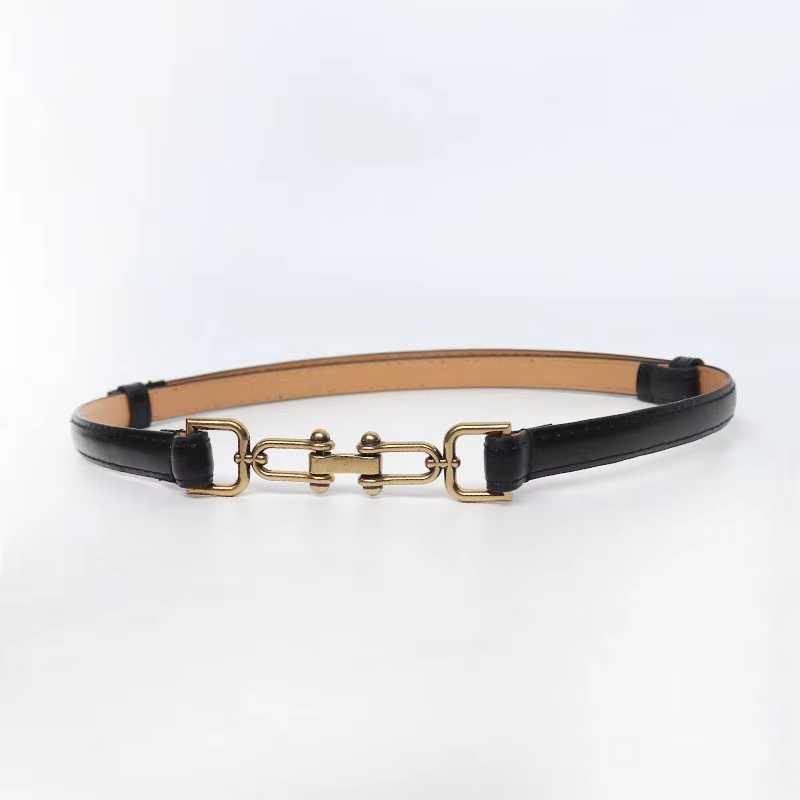 Vintage Double Buckle Skinny Thin Belt Classic PU Leather Waistband for Women