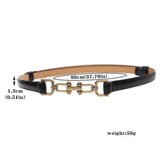 Vintage Double Buckle Skinny Thin Belt Classic PU Leather Waistband for Women