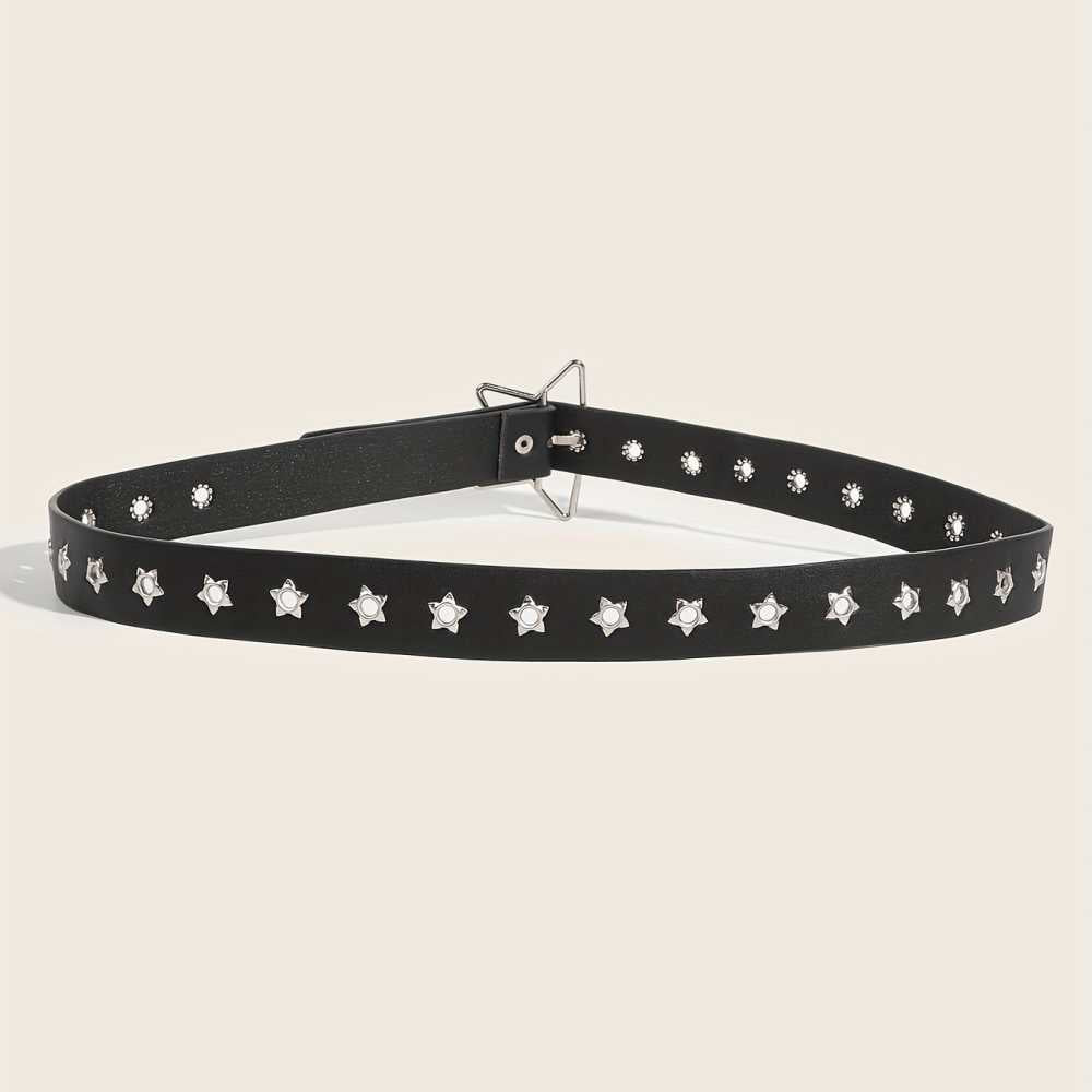 Punk Rivet Studded PU Belt Black Trendy Waistband for Y2K Jeans Women
