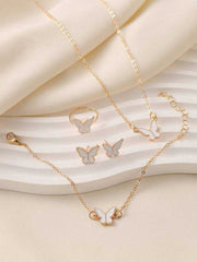 Women's Gold Plated Fashion White Butterfly Glazed 4Pcs Jewelry Set