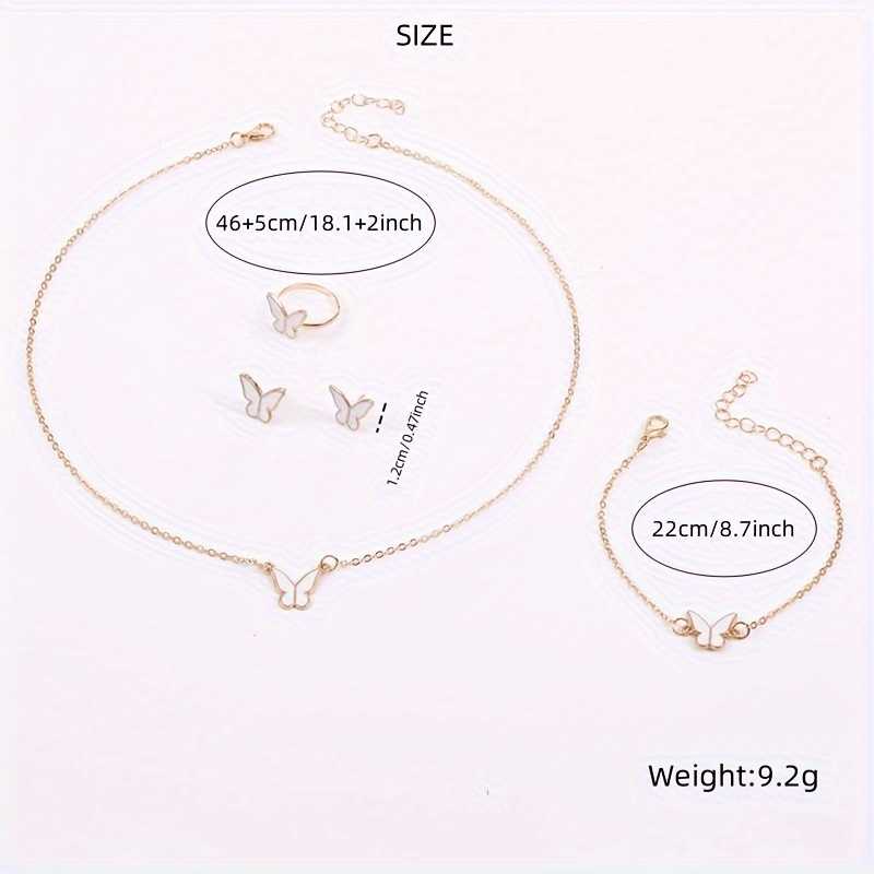 Women's Gold Plated Fashion White Butterfly Glazed 4Pcs Jewelry Set