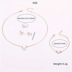 Women's Gold Plated Fashion White Butterfly Glazed 4Pcs Jewelry Set