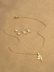 Women's  Gold Plated Rose Flower Necklace and Earrings Set