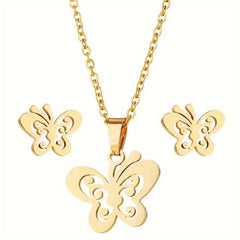 Boho Chic Butterfly Jewelry Set for Women Stainless Steel Necklace and Earrings