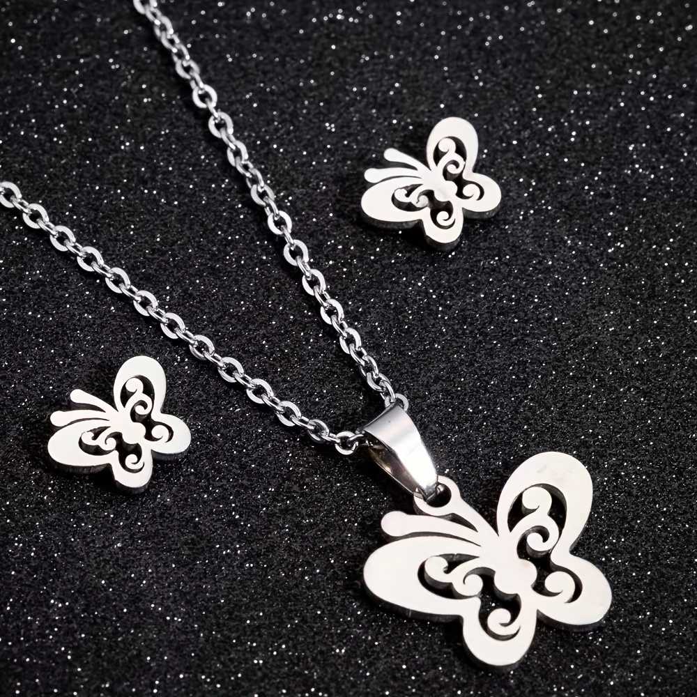 Boho Chic Butterfly Jewelry Set for Women Stainless Steel Necklace and Earrings