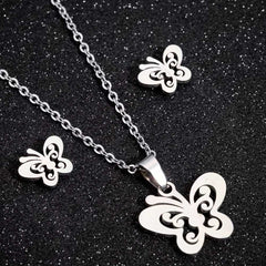 Boho Chic Butterfly Jewelry Set for Women Stainless Steel Necklace and Earrings