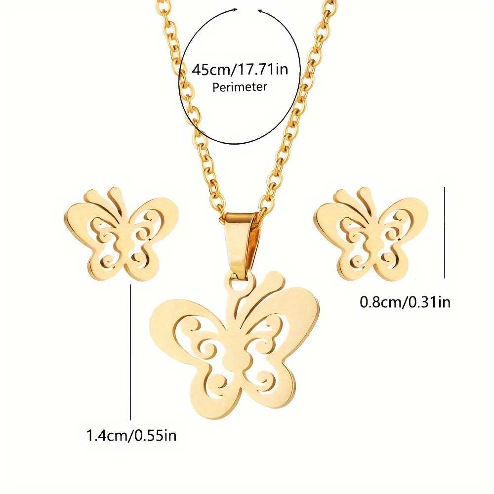 Boho Chic Butterfly Jewelry Set for Women Stainless Steel Necklace and Earrings